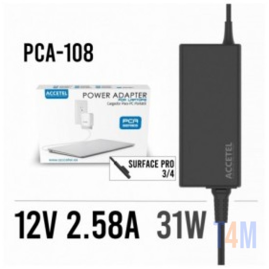 ACCETEL POWER ADAPTER FOR LAPTOPS PCA-108 SU 12V2.58A SIZE 3 PORTATIL